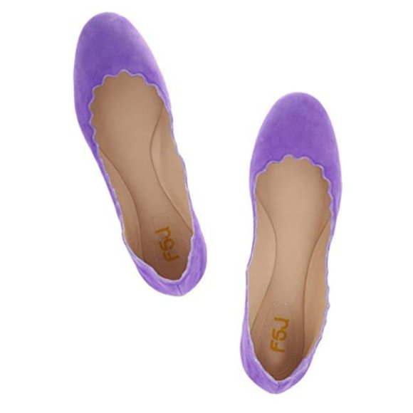 FSJ Shoes - NEW Purple Scalloped Ballet Flats - Slip-On
